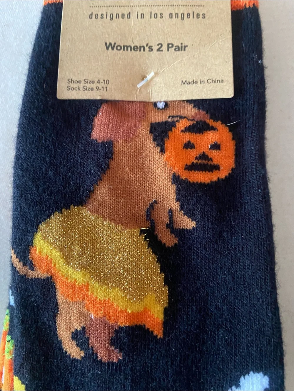 Women's Black & Orange Halloween Dog Crew Socks - 2 Pair